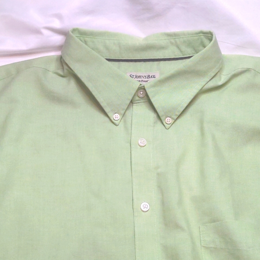St. John's Bay Shirt Adult 3XLT Button Up Short Sleeve Men's Green Casual Men.